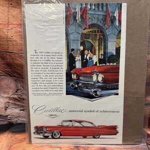 1959 Cadillac Red Car Broadmoor Hotel Vintage Magazine Print Ad Tailfins GM